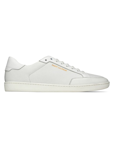 Shop Saint Laurent Men's Court Classic Perforated Leather Sneakers In White