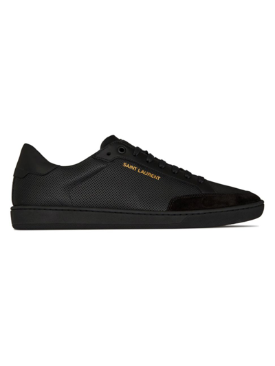Shop Saint Laurent Men's Court Classic Perforated Leather Sneakers In Black
