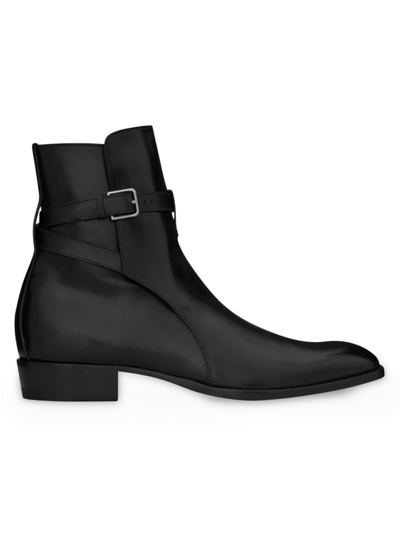 Shop Saint Laurent Men's Wyatt Leather Ankle Boots In Nero