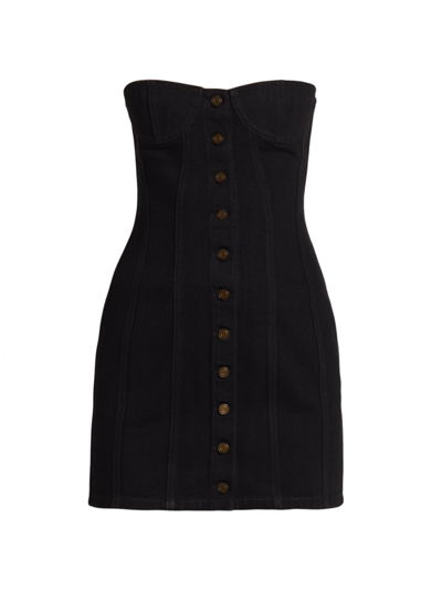 Shop Saint Laurent Women's Strapless Denim Minidress In Worn Black