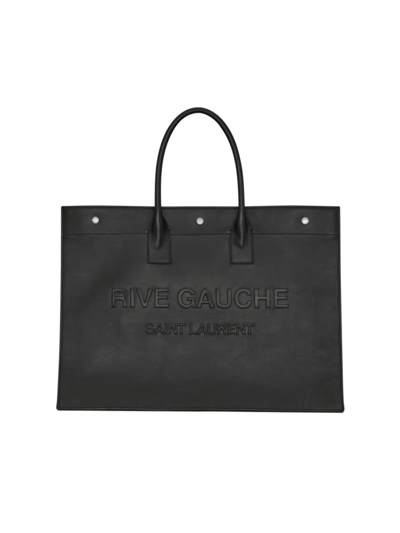 Shop Saint Laurent Noe Ysl Rive Gauche Leather Shopper In Black