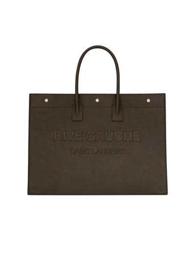 Shop Saint Laurent Noe Ysl Rive Gauche Leather Shopper In Dark Kaki