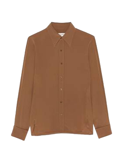 Shop Saint Laurent Women's Silk Button-front Shirt In Marron Glace