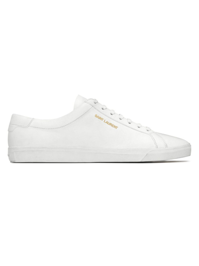 Shop Saint Laurent Men's Andy Leather Low-top Leather Sneakers In White