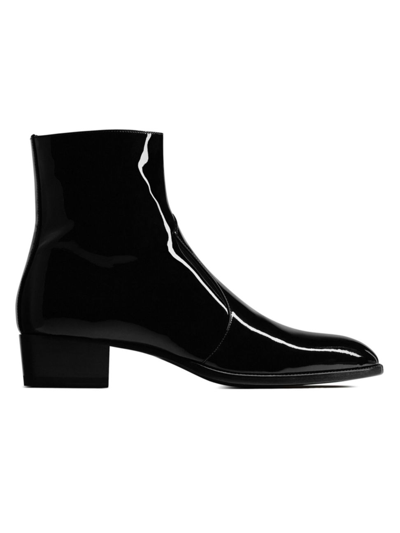 Shop Saint Laurent Men's Wyatt Zipped Boots In Patent Leather In Black