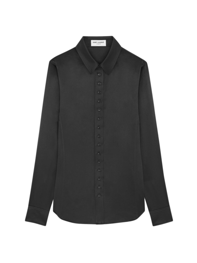 Shop Saint Laurent Women's Fitted Shirt In Washed Satin Silk In Noir
