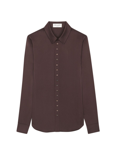 Shop Saint Laurent Women's Fitted Shirt In Washed Satin Silk In Chocolat