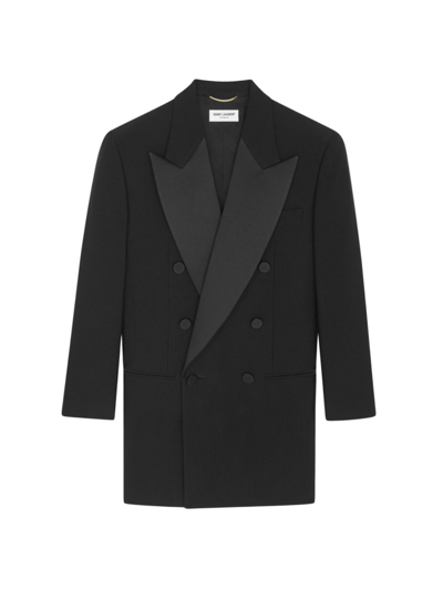 Shop Saint Laurent Women's Double-breasted Tuxedo Jacket In Wool In Noir