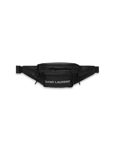 Shop Saint Laurent Men's Logo Belt Bag In Black Argento