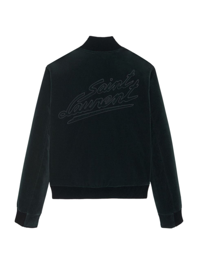 Shop Saint Laurent Women's Teddy Jacket In Cotton Velvet In Dark Forest