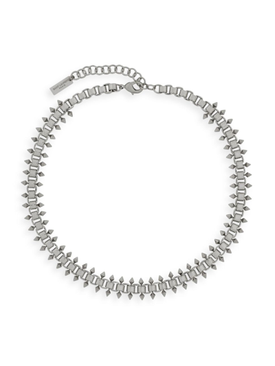 Shop Saint Laurent Women's Square And Spikes Short Chain Necklace In Metal In Palladium