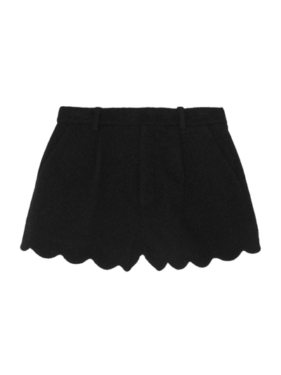 Shop Saint Laurent Women's Scalloped Wool-blend Shorts In Noir