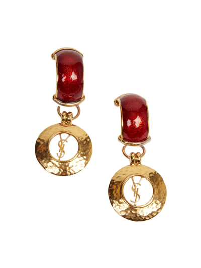 Shop Saint Laurent Women's Geometric Dome Ysl Circle Clip-on Earrings In Gold Red