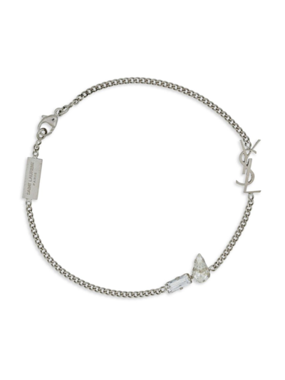 Shop Saint Laurent Women's Opyum Charm Bracelet In Metal And Rhinestone In Argent Oxyde Crystal