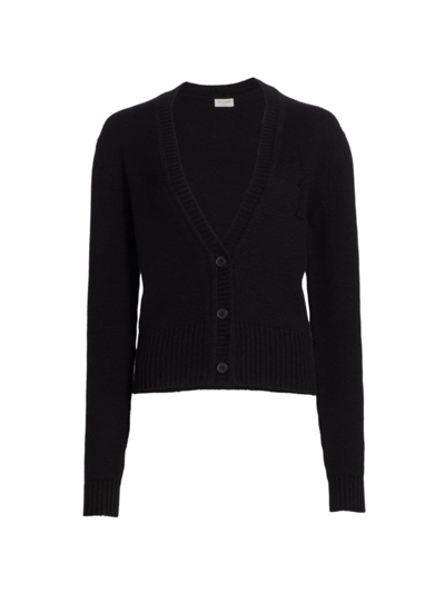 Shop Saint Laurent Women's Sequin Logo Cashmere Cardigan In Black