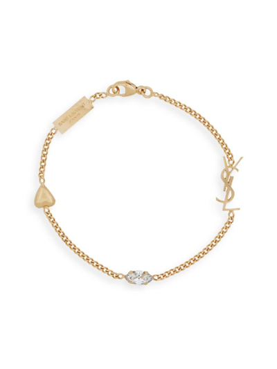 Shop Saint Laurent Women's Opyum Heart Charm Bracelet In Metal In Aged Brass Gold Crystal
