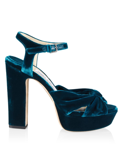 Shop Jimmy Choo Women's Heloise 120 Velvet Platform Sandals In Dragonfly