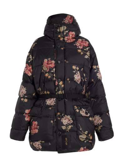Shop R13 Women's Upside Down Belted Puffer Coat In Floral On Black