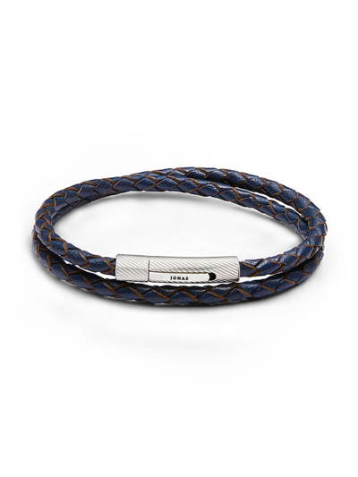 Shop Jonas Studio Men's Fillmore Leather Wrap Bracelet In Blue