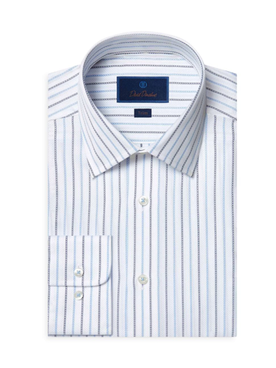 Shop David Donahue Men's Dress Patterned Button-up Shirt In White Blue