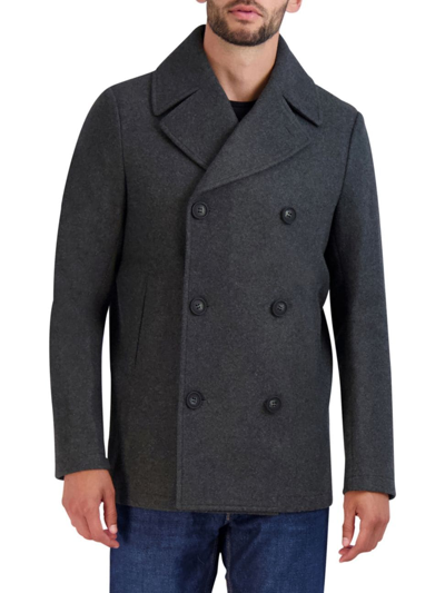 Shop Cole Haan Men's Stretch Wool Peacoat In Charcoal