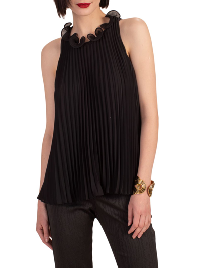 Shop Trina Turk Women's Ely Ruffle-collar Pleated Sleeveless Top In Black