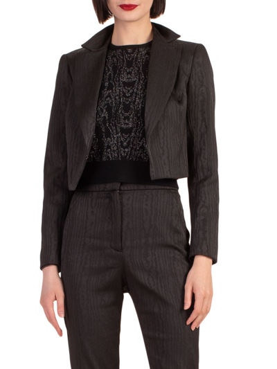 Shop Trina Turk Women's Petra Wood-print Cropped Blazer In Black