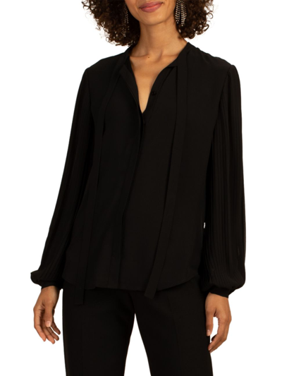 Shop Trina Turk Women's Ethereal Pleated Self-tie Top In Black