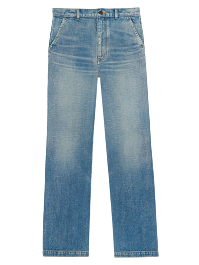 Shop Saint Laurent Women's Jane Jeans In 70s Serge Blue Denim
