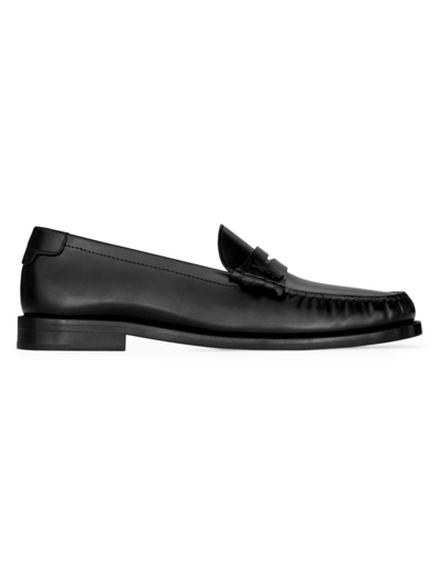 Shop Saint Laurent Men's Le Loafer Monogram Penny Slippers In Smooth Leather In Black