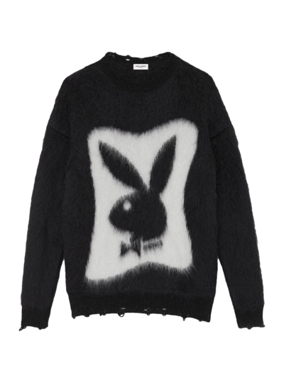 Shop Saint Laurent Women's Playboy Sweater In Mohair In Noir Naturel