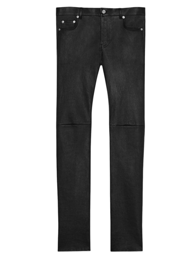 Shop Saint Laurent Men's Skinny Pants In Stretch Grained Leather In Black