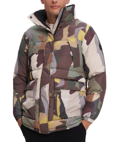 Noize Men's Relaxed-fit Quilted Camouflage Puffer Jacket In Khaki Camo |  ModeSens