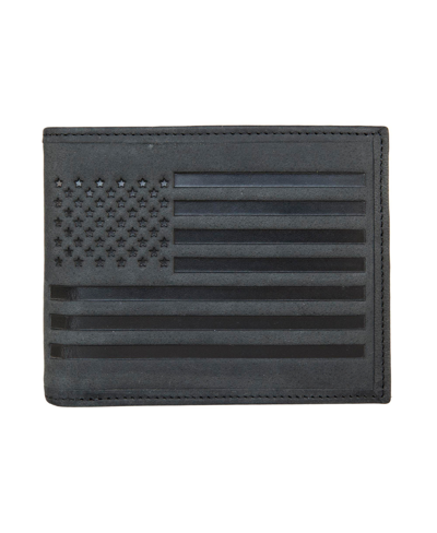 Shop Lucky Brand Men's Flag Embossed Leather Bifold Wallet In Black