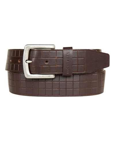 Shop Lucky Brand Men's Grid Tooled Embossed Leather Belt In Brown