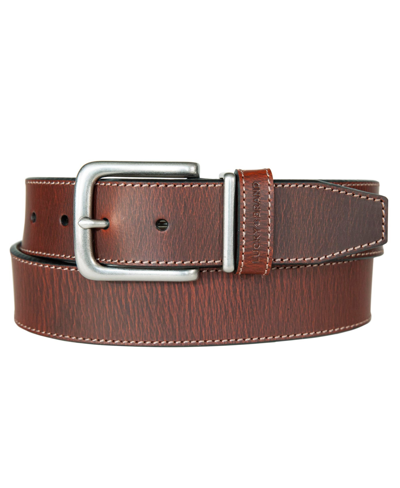 Shop Lucky Brand Men's Leather Jean Belt With Metal And Leather Keeper In Tan