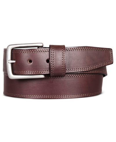 Shop Lucky Brand Men's Double Needle Stitched Leather Belt In Brown