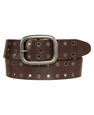 Shop Lucky Brand Men's Grommet And Stud Leather Belt In Brown
