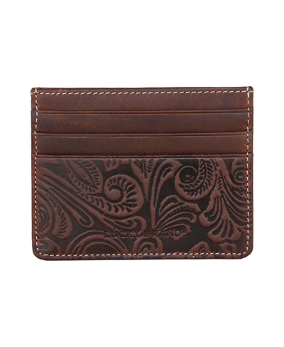 Shop Lucky Brand Men's Western Embossed Leather Card Case In Brown