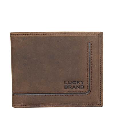 Shop Lucky Brand Men's Grooved Leather Bifold Wallet In Brown