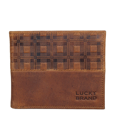 Shop Lucky Brand Men's Plaid Embossed Leather Bifold Wallet In Brown