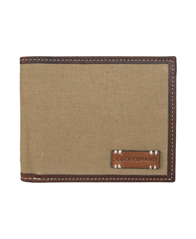 Shop Lucky Brand Men's Canvas With Leather Trim Bifold Wallet In Khaki