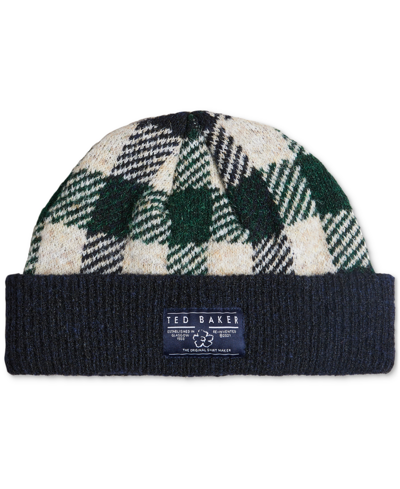 Shop Ted Baker Men's Lilther House Check Beanie In Navy
