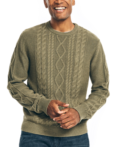 Shop Nautica Men's Classic-fit Crew Neck Cotton Cable-knit Sweater In Hillside Olive