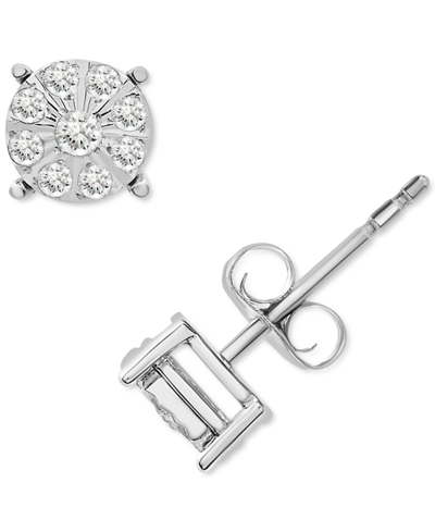 Macy's Diamond Cluster Stud Earrings (1/5 Ct. T.w.) In Sterling Silver In Set In Sterling Silver