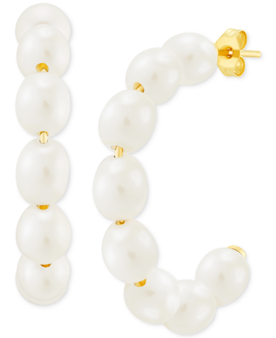 Shop Honora Cultured Freshwater Rice Pearl (5-6mm) C-hoop Earrings In 14k Gold