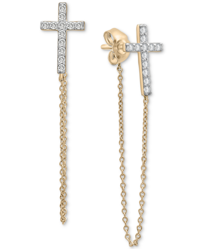 Shop Wrapped Diamond Cross Chain Front To Back Drop Earrings (1/4 Ct. T.w.) In 10k Gold, Created For Macy's In K Yellow Gold