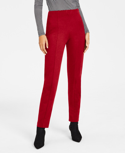 Shop Alfani Women's Seamed Tummy-panel Pull-on Pants, Created For Macy's In Red Burgundy