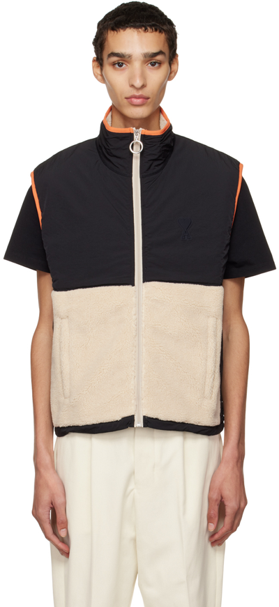 Shop Ami Alexandre Mattiussi Black & Off-white Ami De Cœur Paneled Vest In Offwhite/black/151