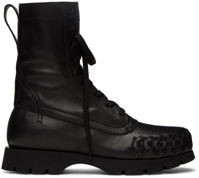 Shop Jil Sander Black Braided Lace-up Boots In 001 - Black